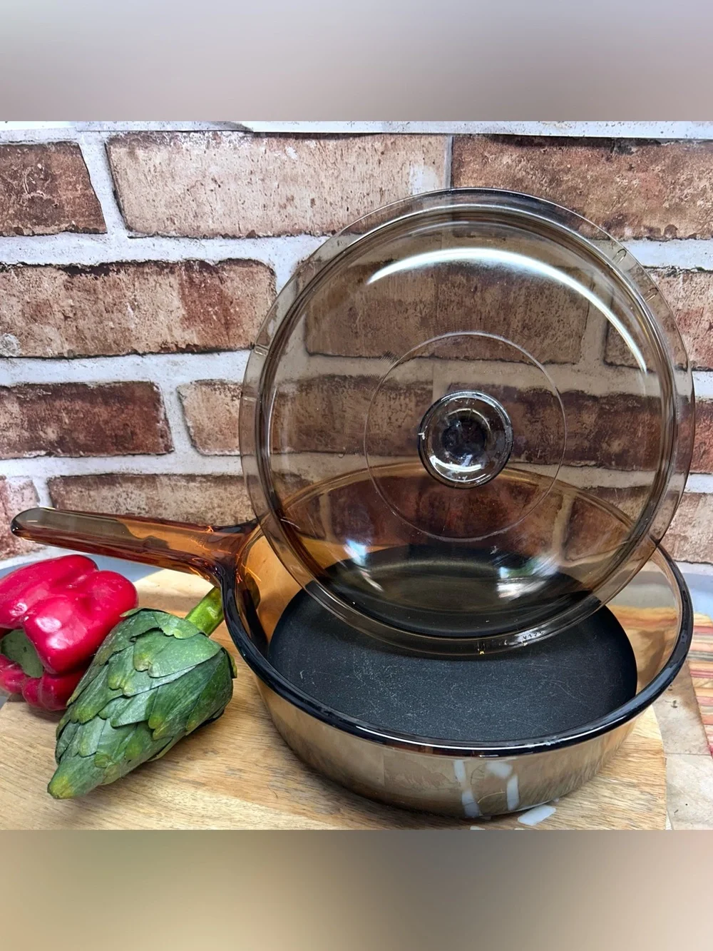 Vintage CORNING PYREX VISIONS france FRY pan& lid / TEFLON COATED 2.5 QT 10X3